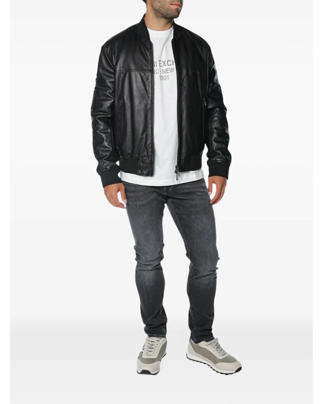 ARMANI EXCHANGE Black Leather Blouson Jacket for men