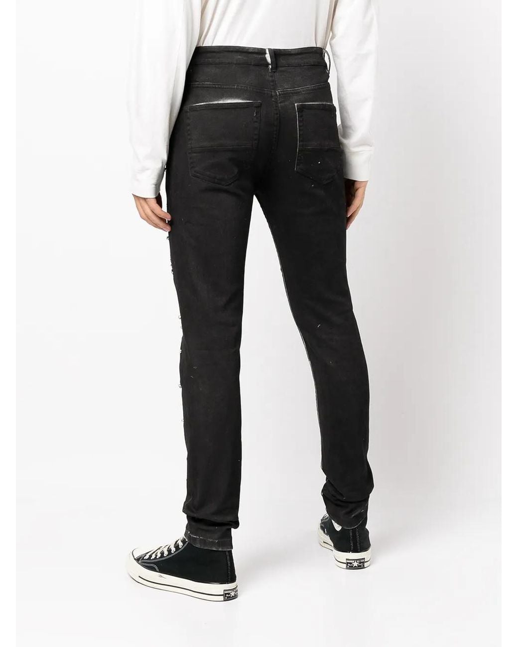 God's Masterful Children Black Cassidy Crystal-Embllished Ripped Jeans for men