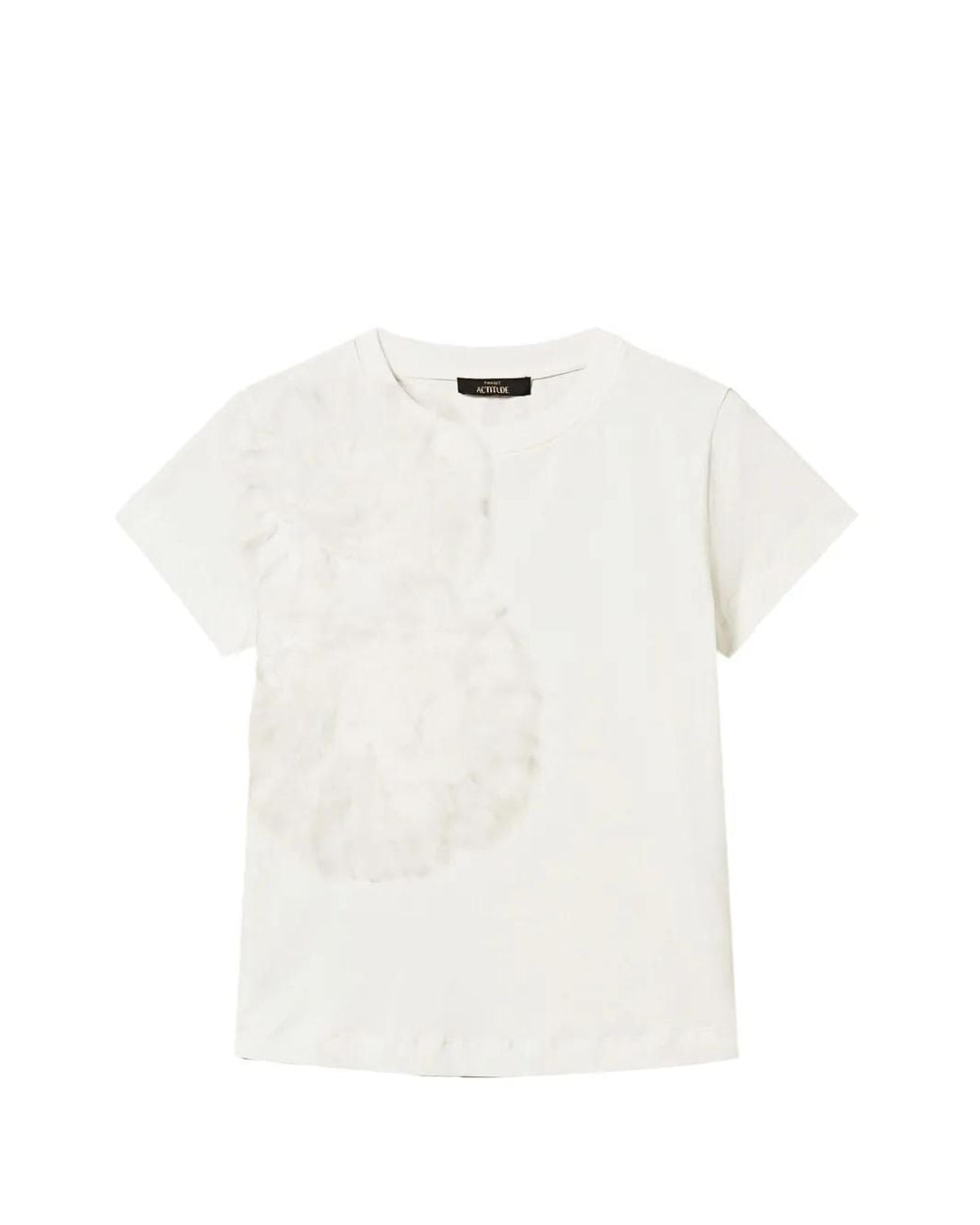 Twinset White Regular Fit T-Shirt With Tulle Flowers