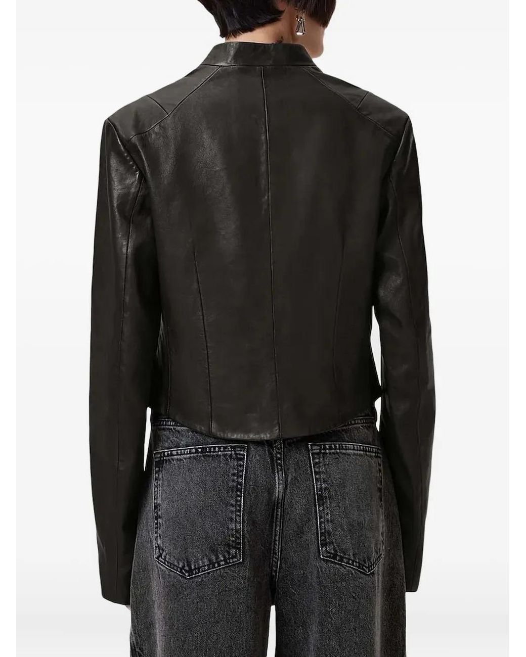 AllSaints Black Zip-Front Leather Jacket