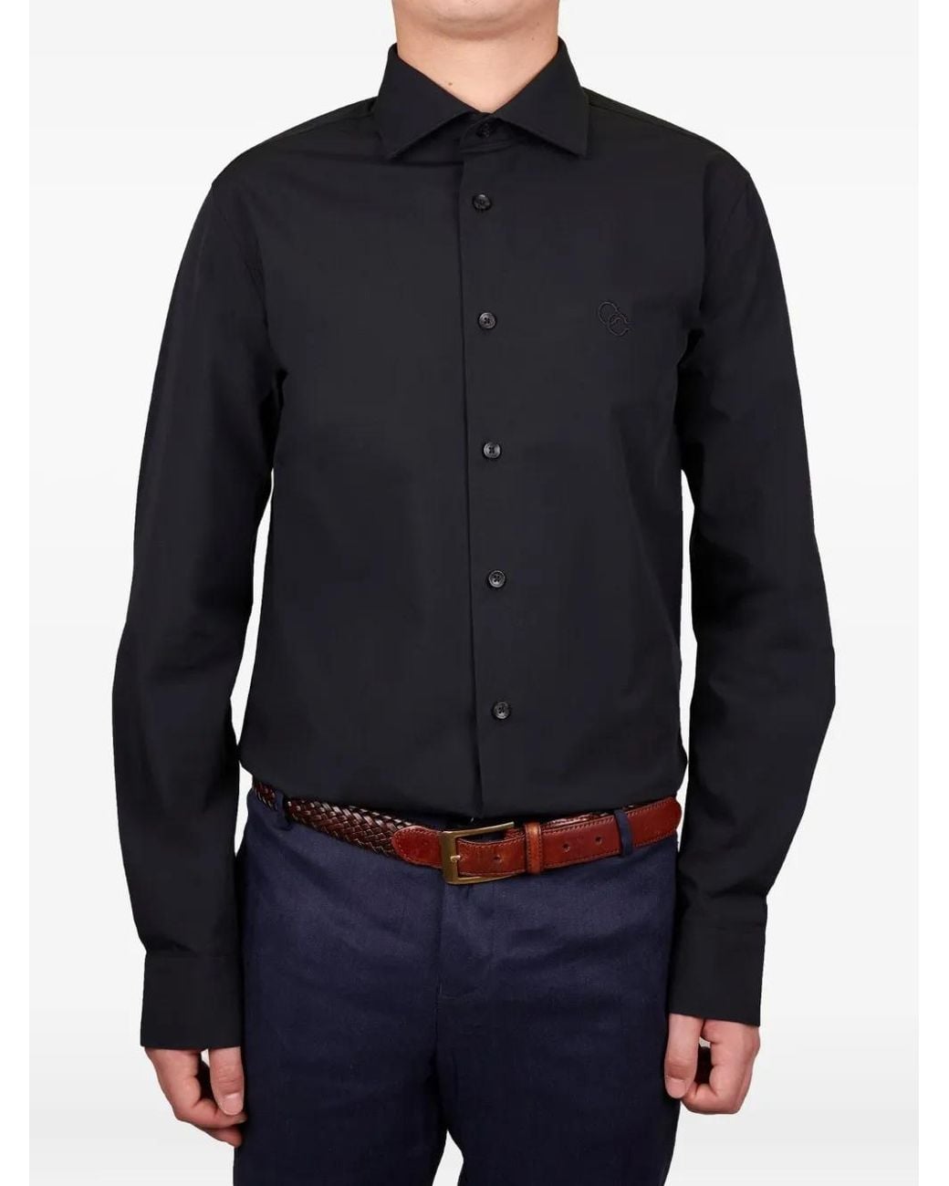 Roberto Cavalli Blue Logo-Embroidered Shirt for men