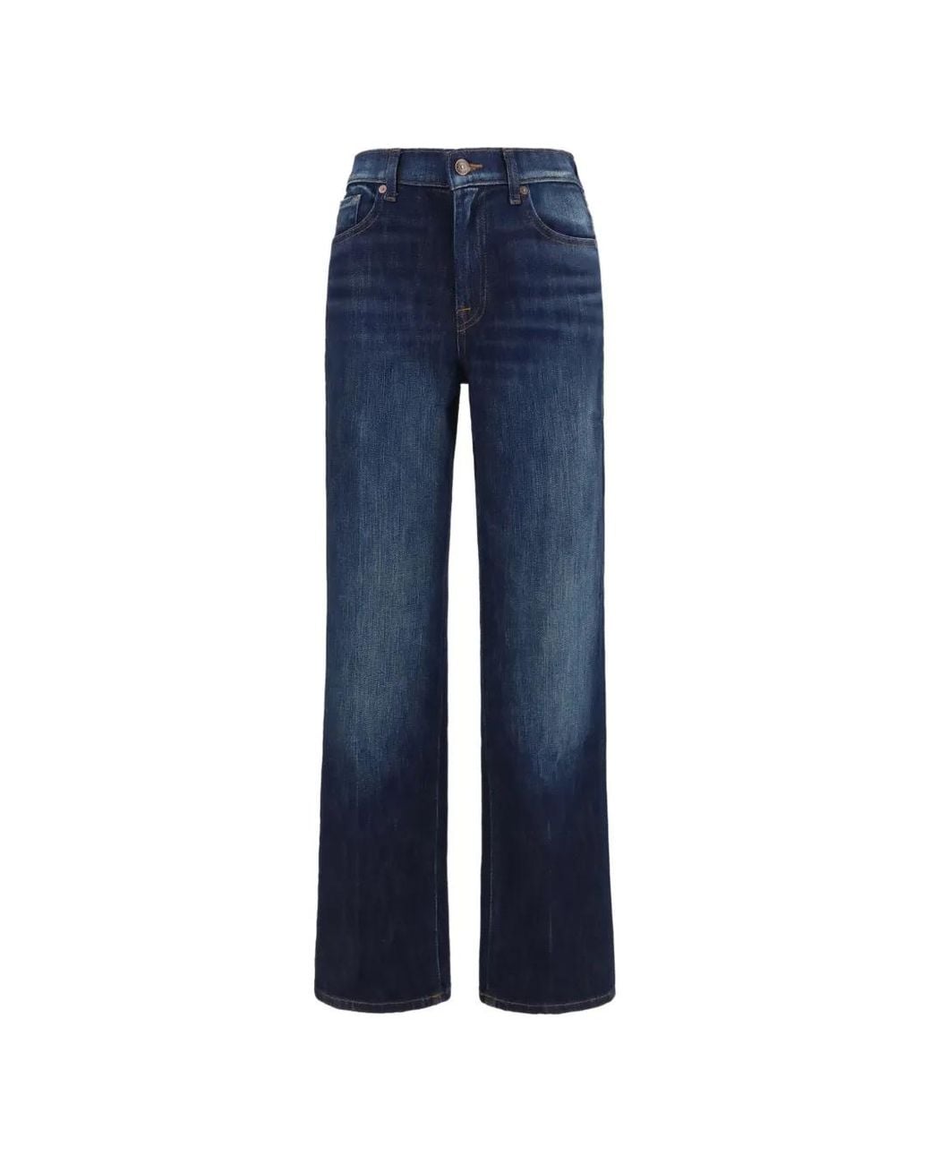 7 For All Mankind Blue Stovepipe Straight-Leg Jeans