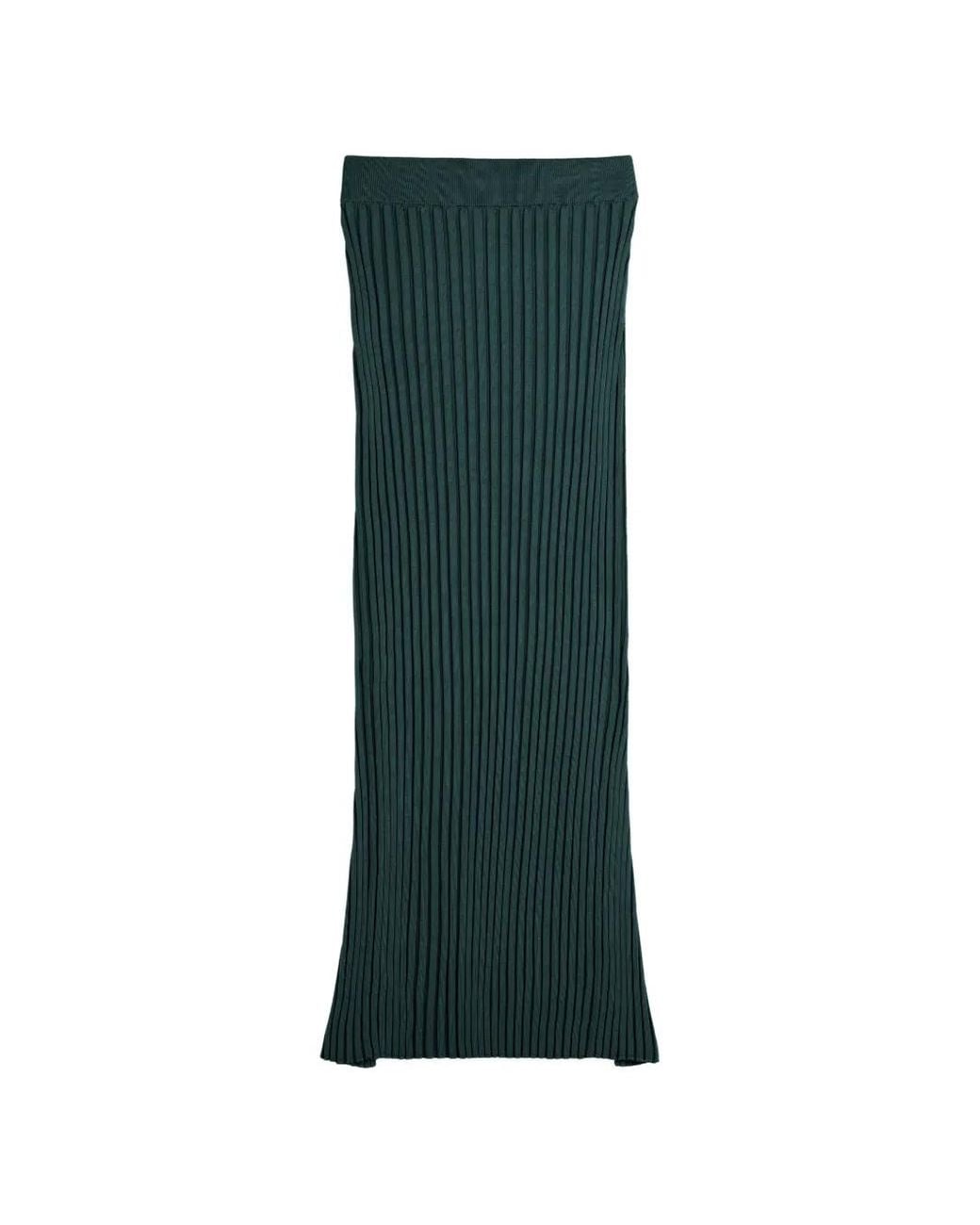 Tod's Green Ribbed-Knit Midi Skirt