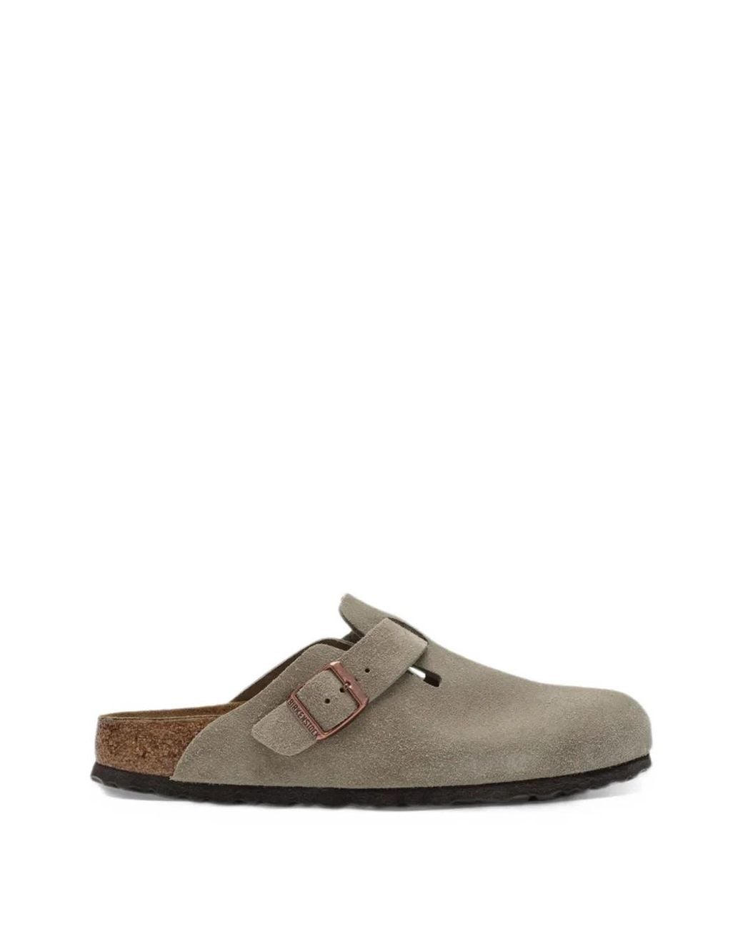 Birkenstock Gray Boston Soft-Footbed Suede-Leather Slippers