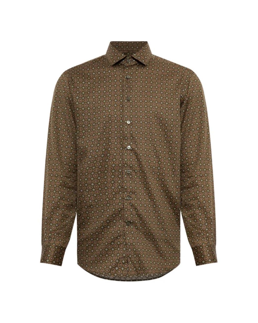 Etro Green Pure Cotton Satin Long-Sleeved Shirt With All-Over Tie-Style Print for men