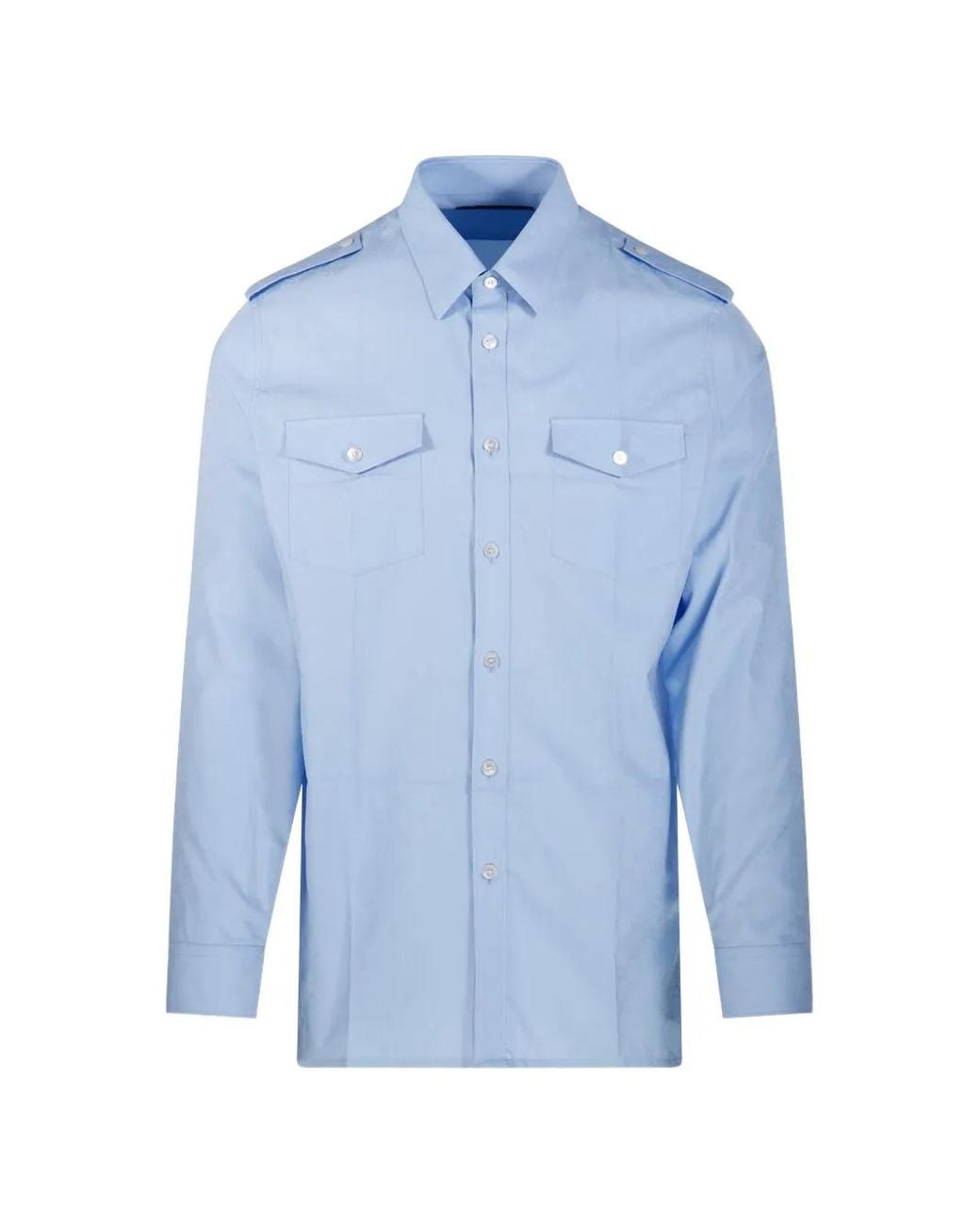 Gucci Blue Gg Jacquard Epaulette Shirt for men