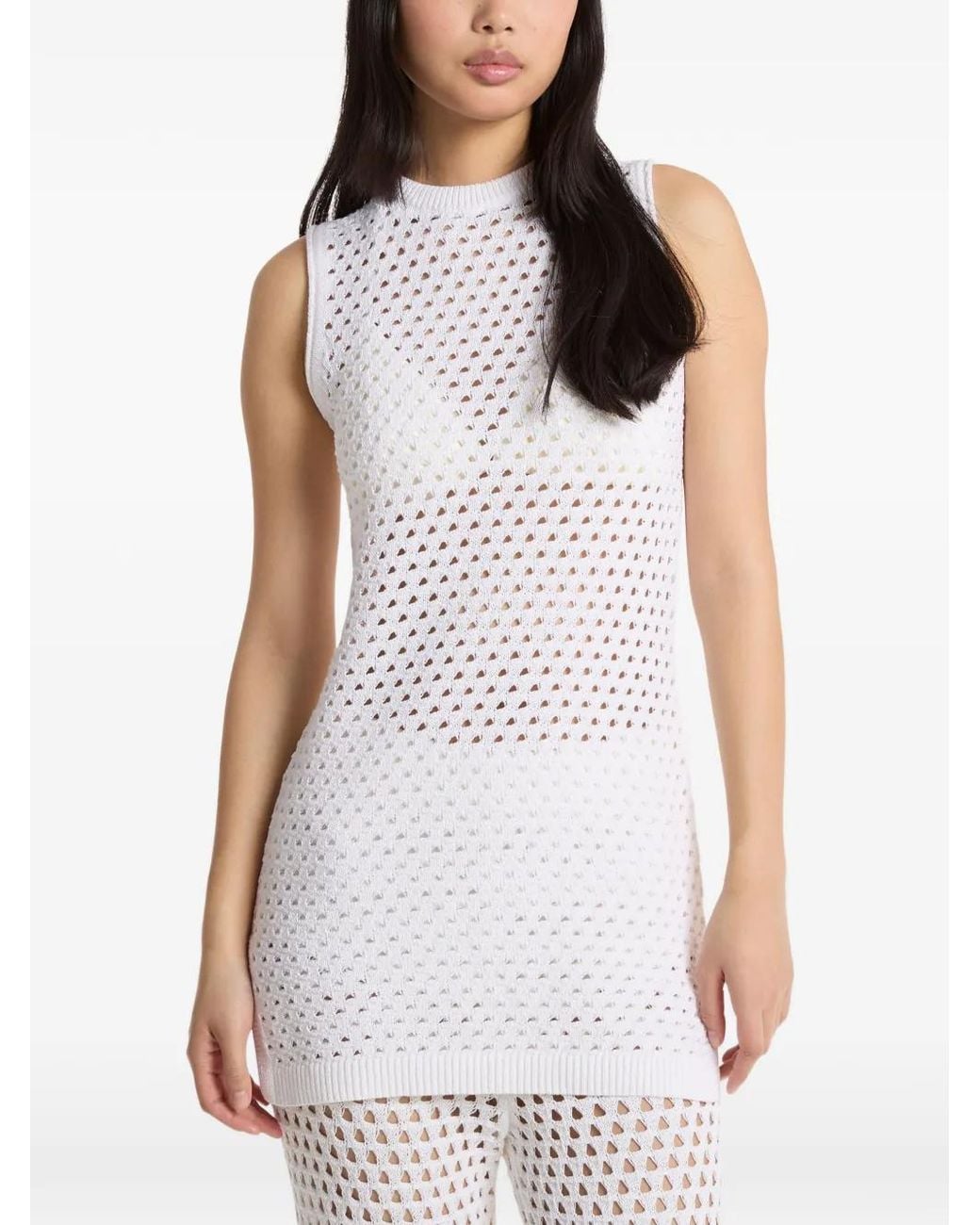 Michael Kors White Open-Knit Stretch-Cotton Tank Dress