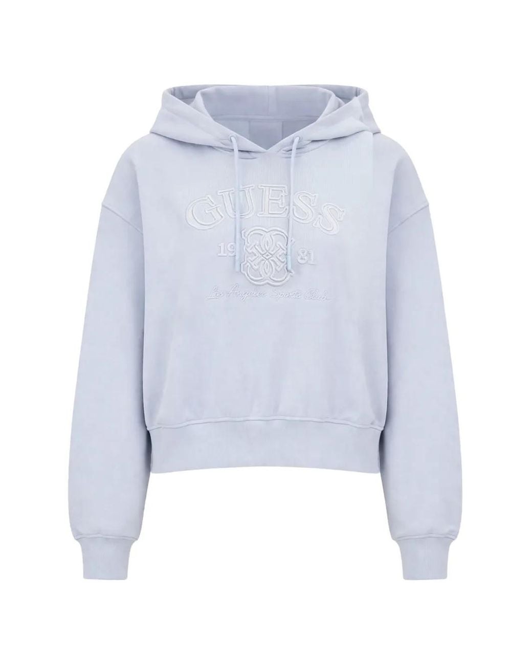 Guess Blue Hoodie Crop À Logo Brodé