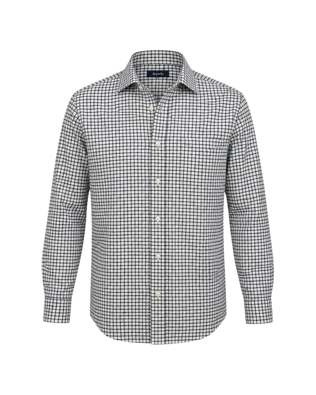 Deperlu Gray Check-Print Long-Sleeve Shirt for men
