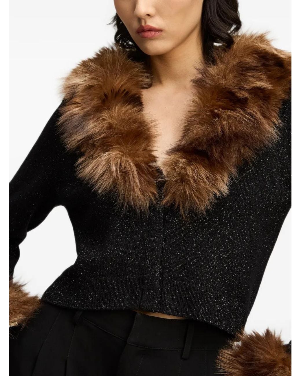 Cinq À Sept Black Della Faux-Fur Trim Cardigan