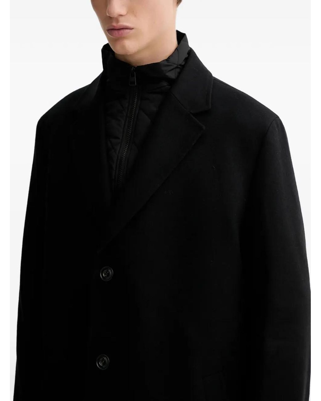 HUGO Black Buttoned Long Sleeve Coat for men