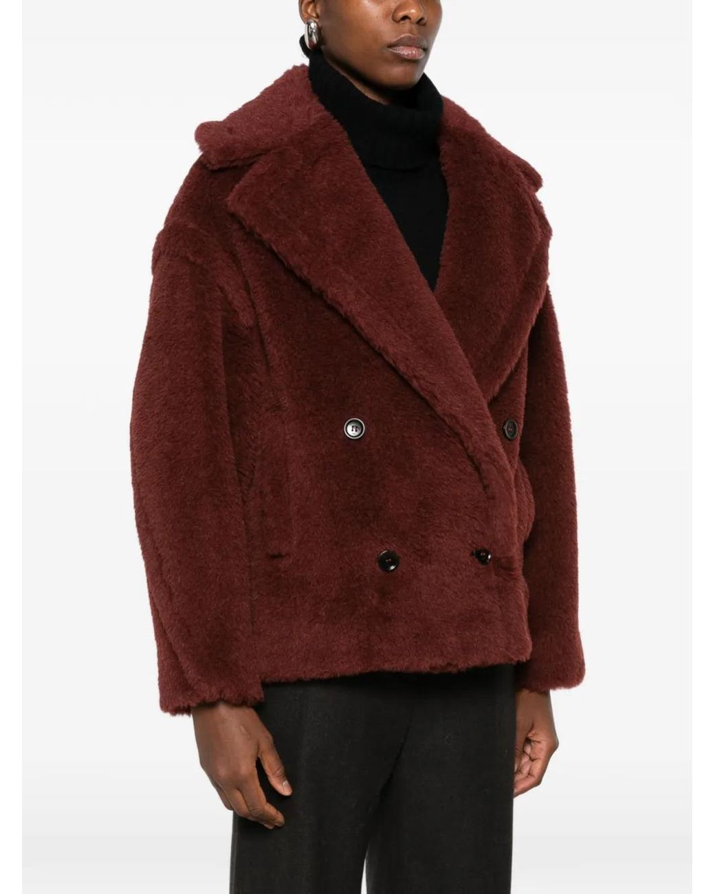 Max Mara Red Double-Breasted Teddy Coat