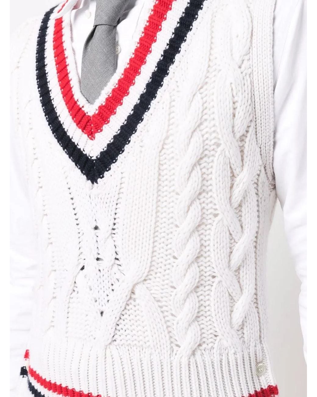Thom Browne Red Rwb Trim Cable Knit Tank Top for men