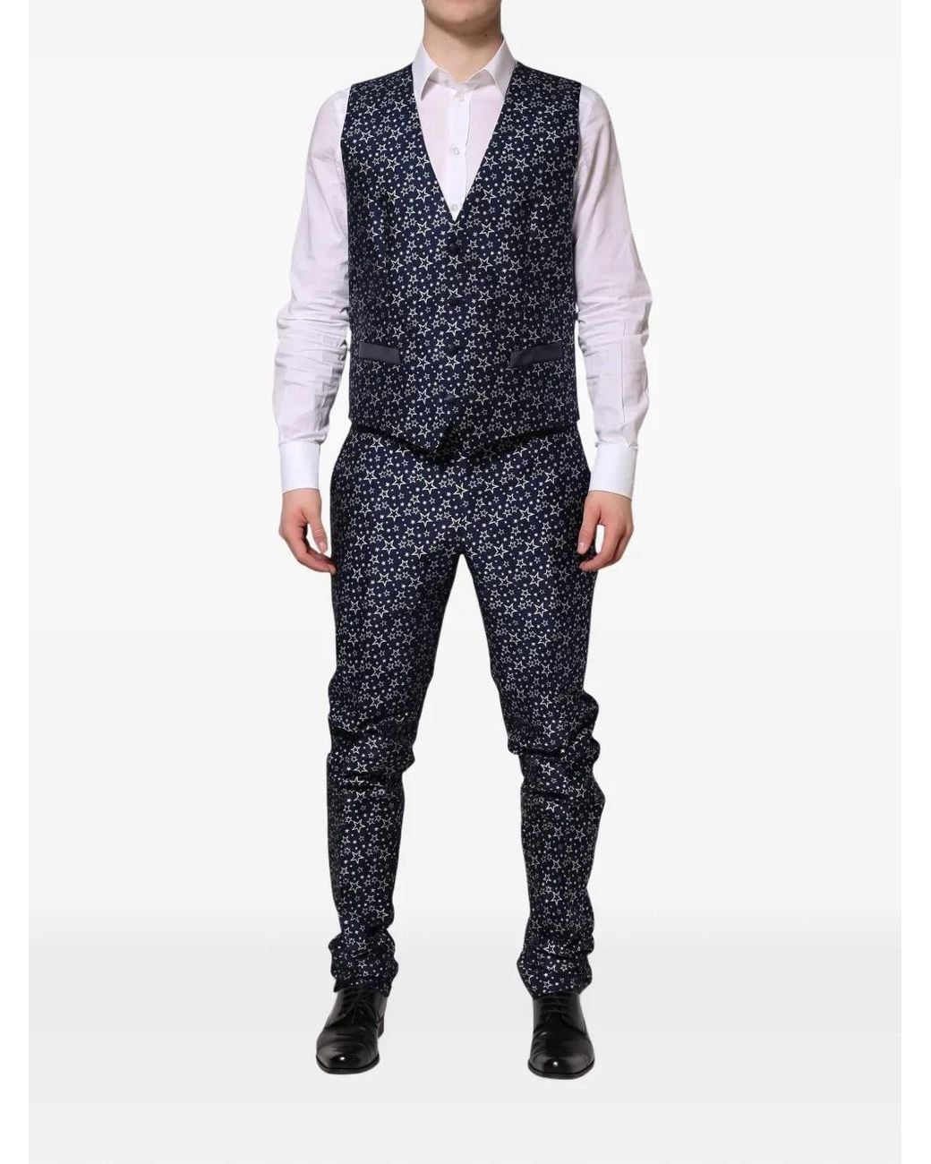 Dolce & Gabbana Black Martini Star-Jacquard Three-Piece Suit for men