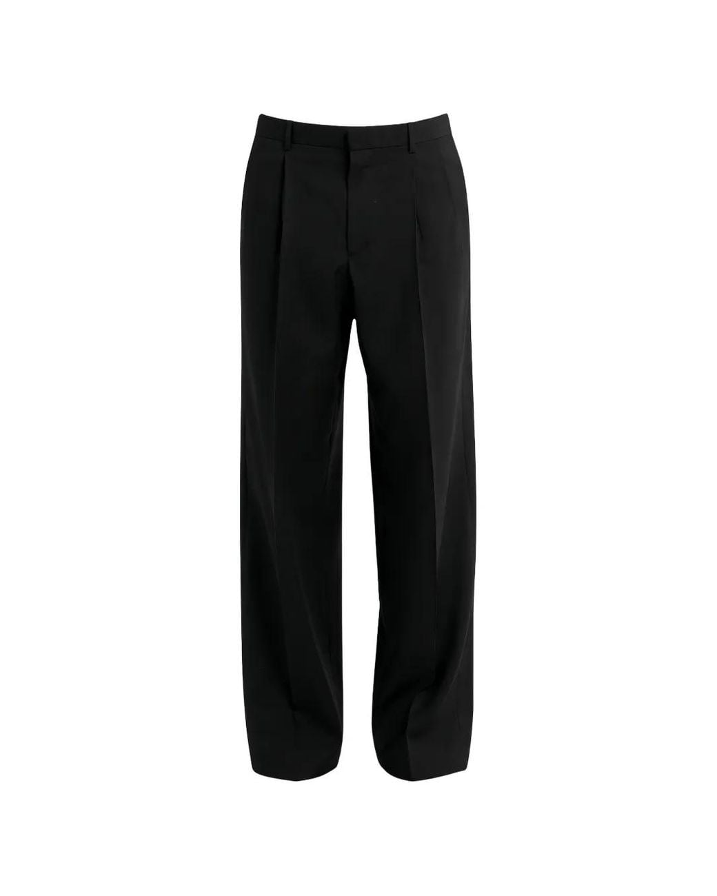 sunflower Black Wide Pleated Wool Trousers for men