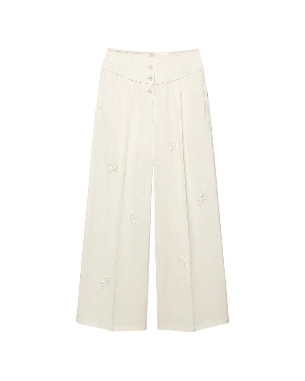 Shanghai Tang White Button-Fastening Palazzo Pants