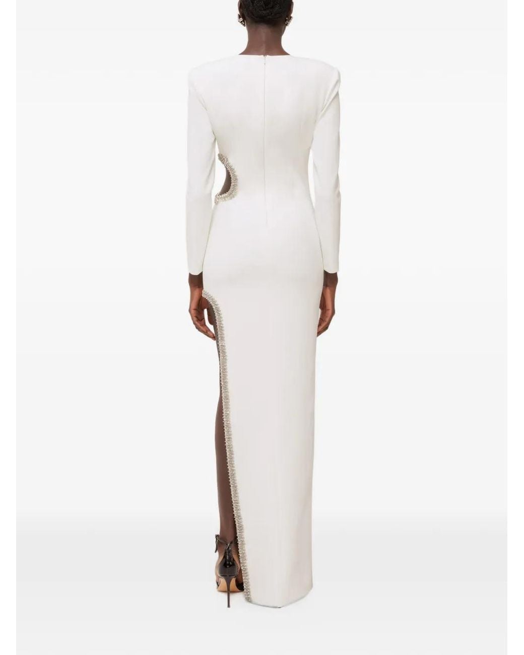 Nissa White Crystal-Embellished Cut-Out Maxi Dress