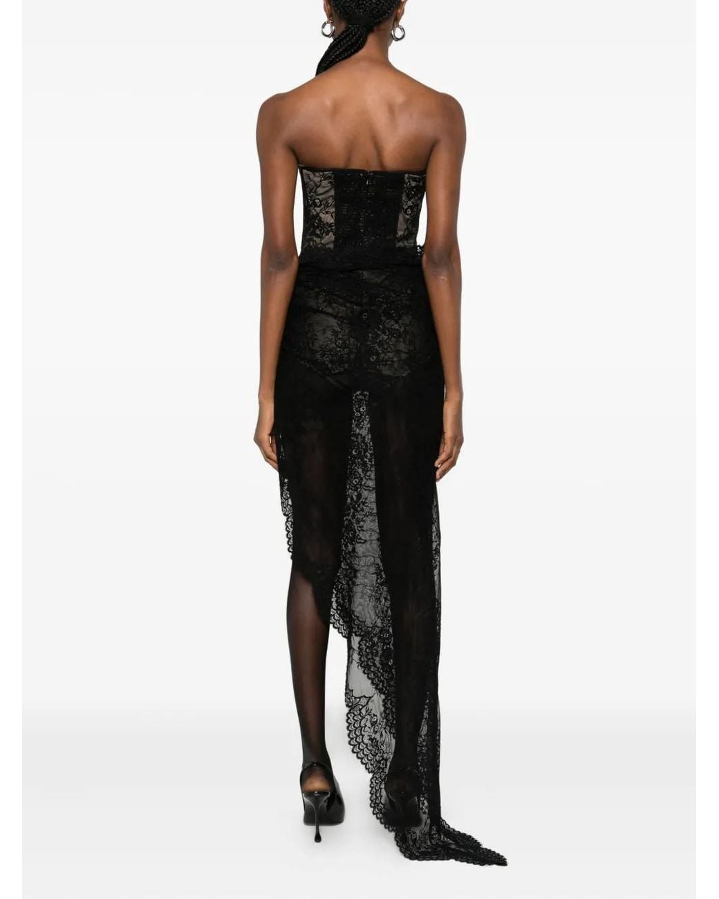 GIUSEPPE DI MORABITO Black Lace Asymmetric Dress
