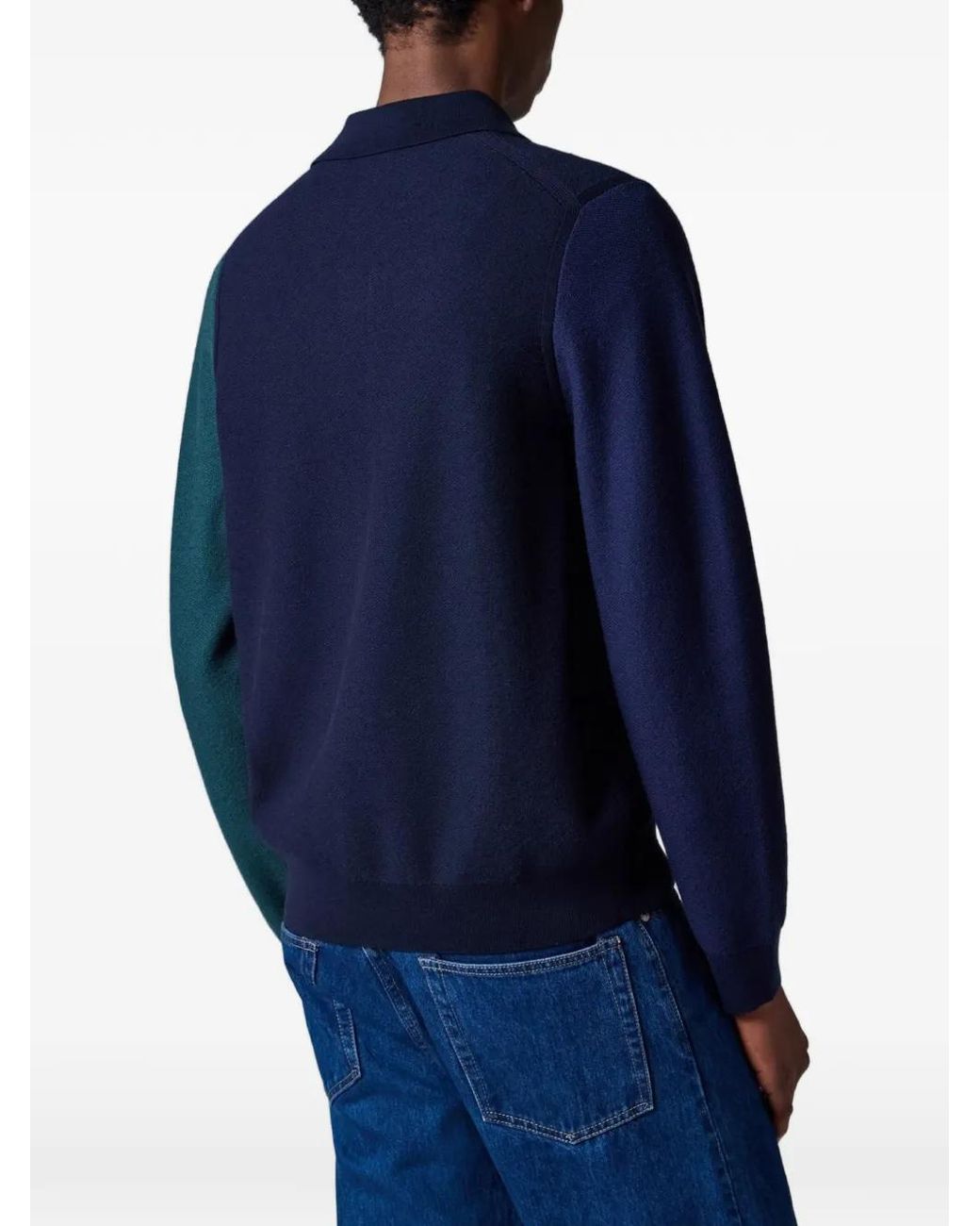 Paul Smith Blue Colour-Block Merino Wool Cardigan for men