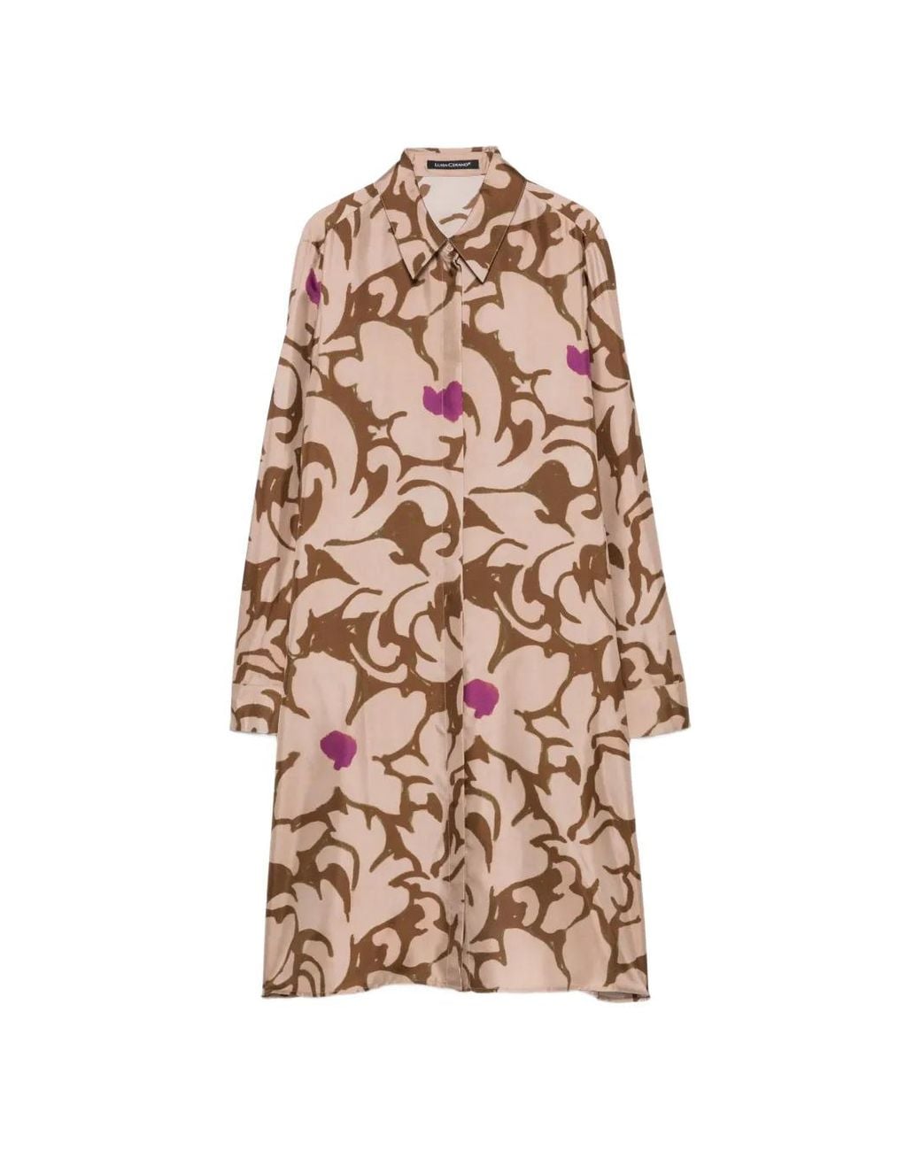 Luisa Cerano White Robe-Chemise Mi-Longue À Fleurs Et Manches Longues