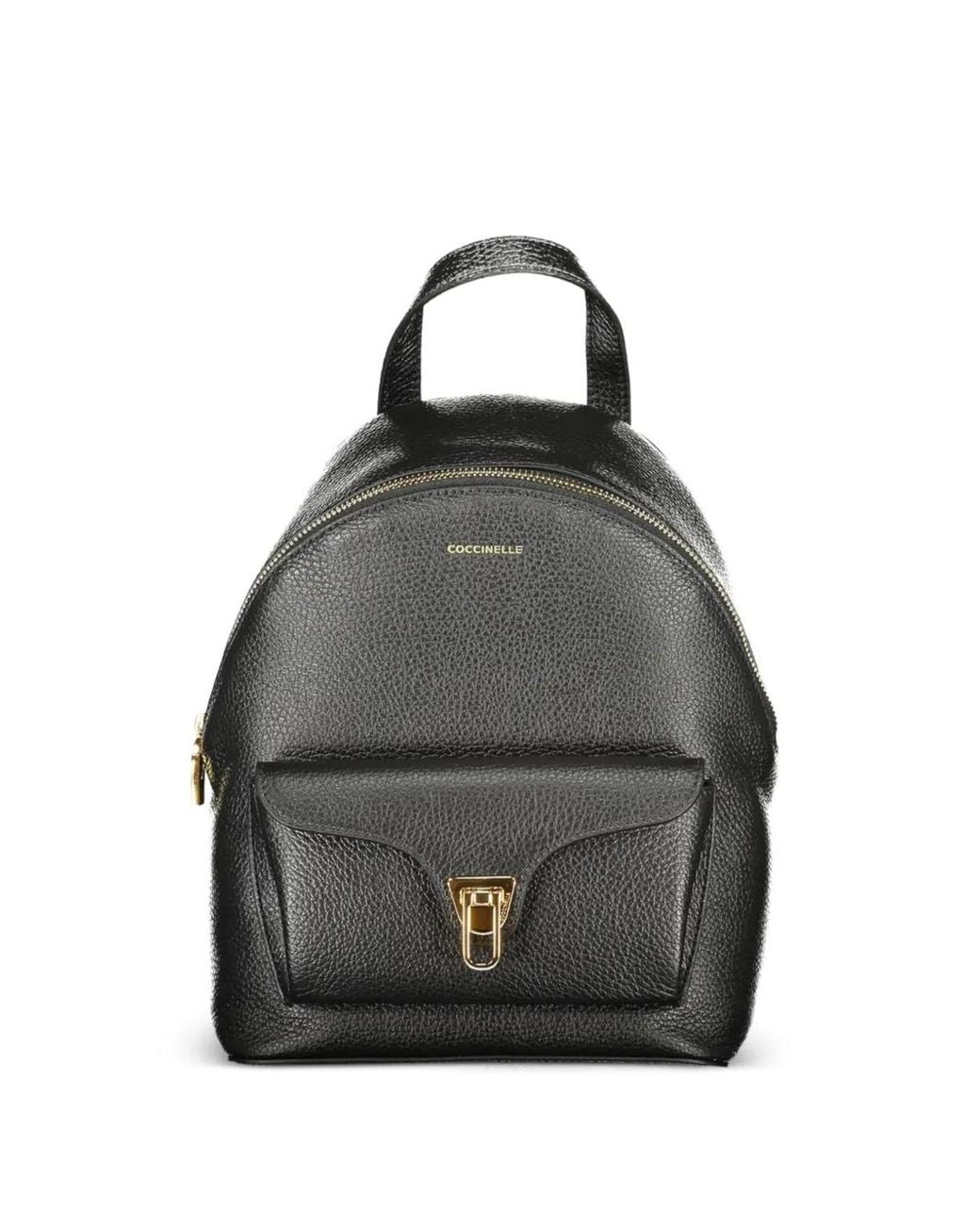 Coccinelle Black Pebbled Leather Small Backpack