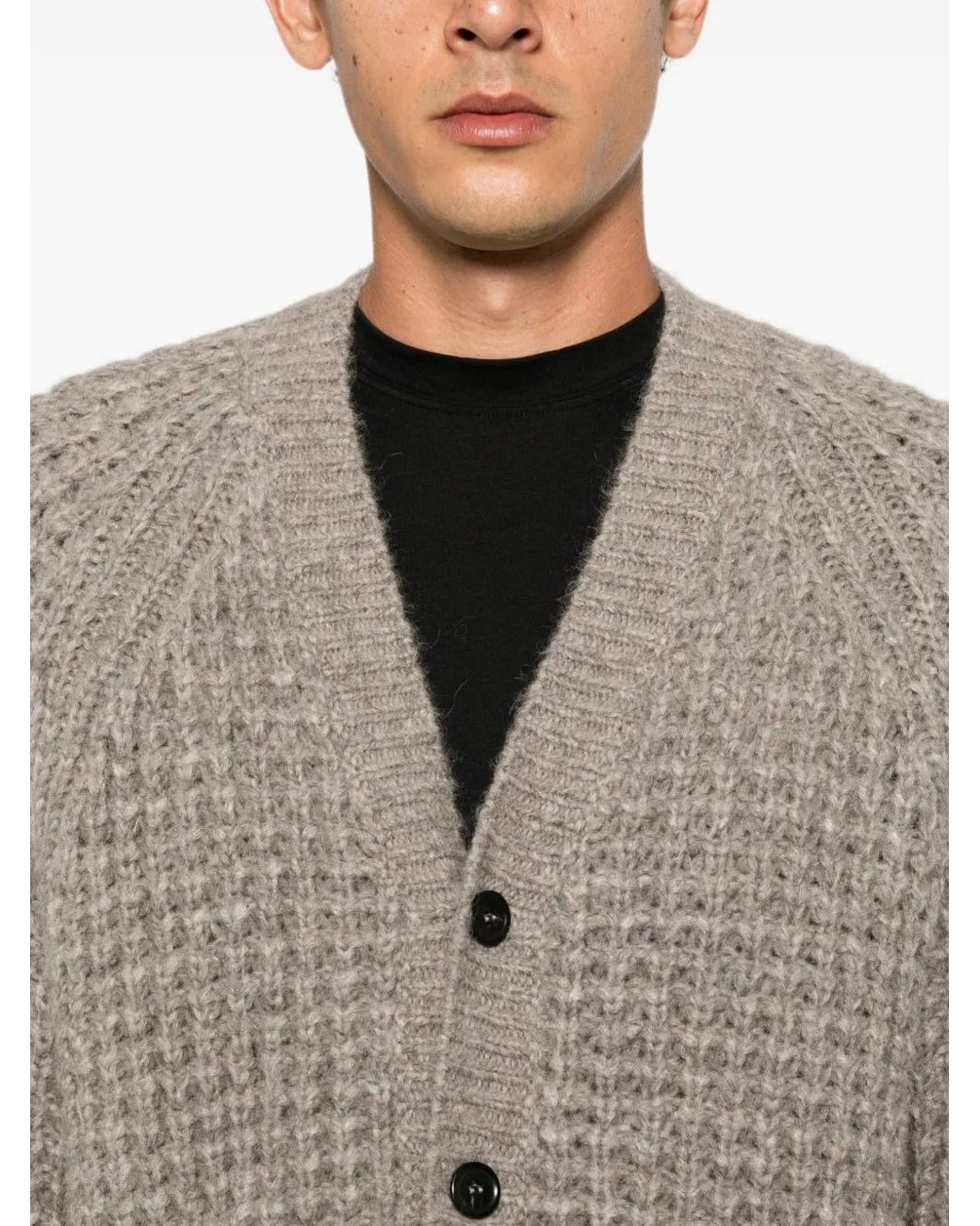 Roberto Collina Gray Waffle-Knit V-Neck Cardigan for men