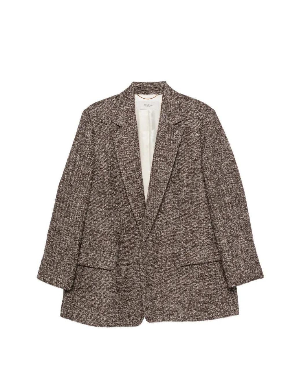 Agnona Brown Blazer En Tweed À Revers Crantés