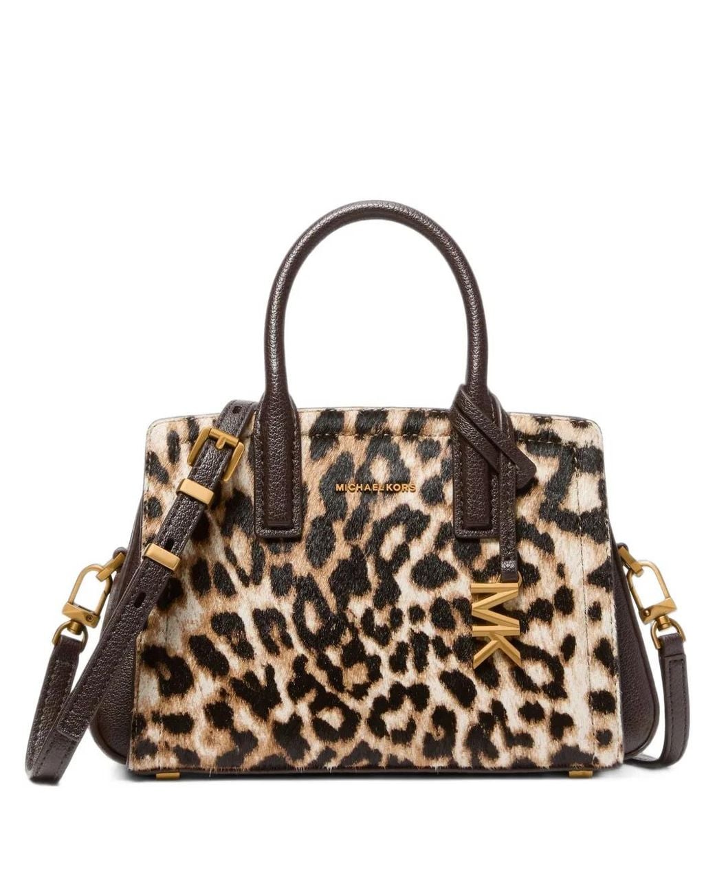 Michael Kors Black Small Laila Calfskin Satchel With Leopard Print