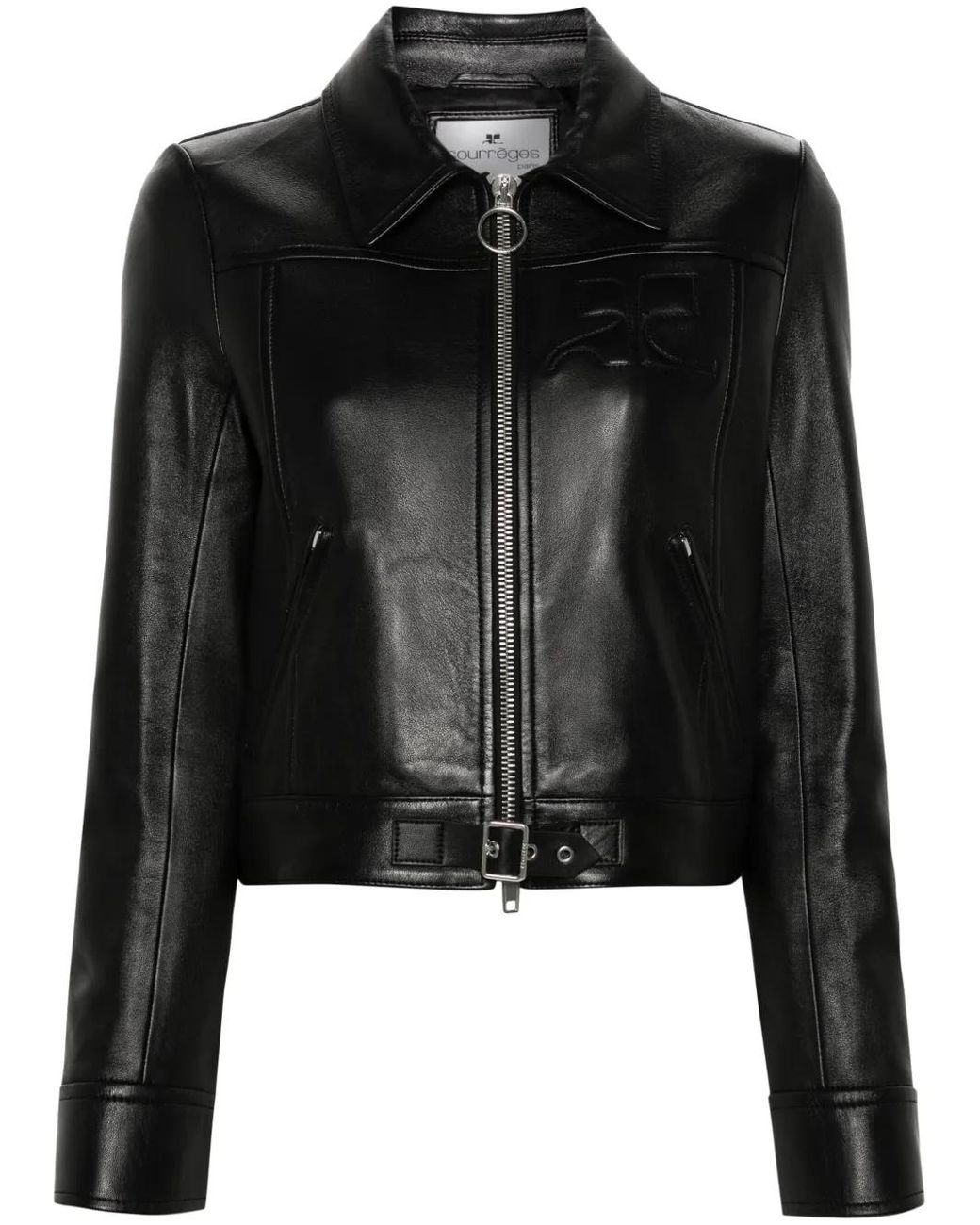 Courreges Black Iconic Zip-Up Leather Jacket