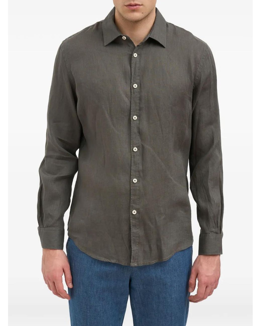 Daniele Alessandrini Gray Long-Sleeves Linen Shirt for men