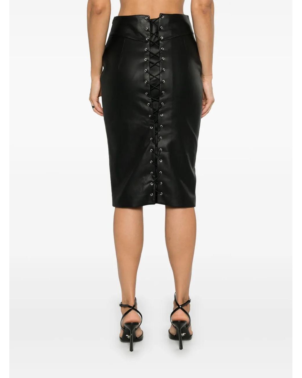 MITILIANE COUTURE Black Leather Midi Skirt