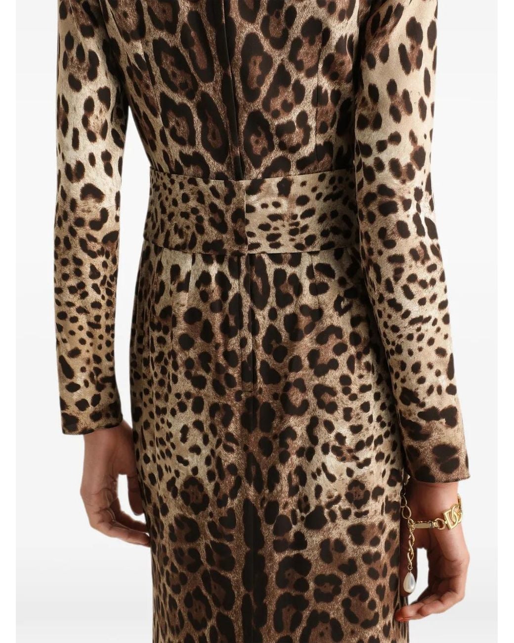 Dolce & Gabbana Natural Leo-Print Charmeuse Dress