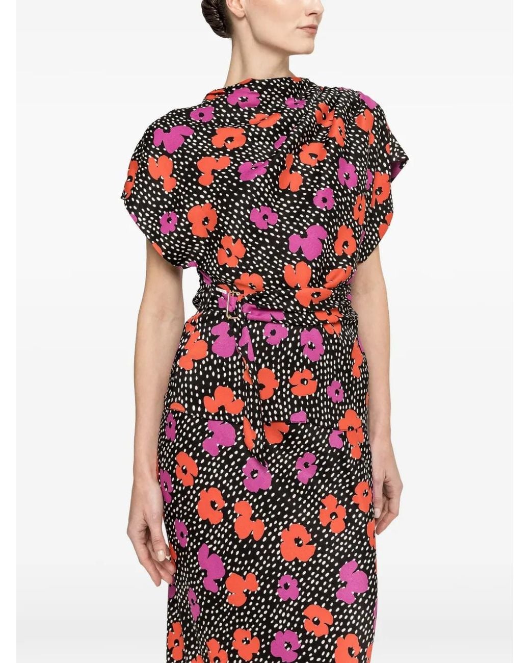 Nissa Red Floral-Print Short-Sleeve Shirt