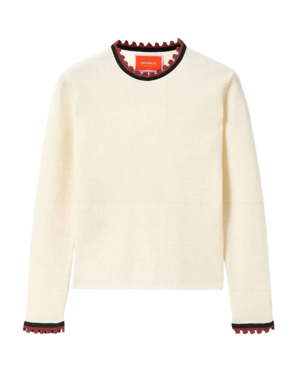 LaDoubleJ White Scallop-Trimmed Wool-Blend Sweater