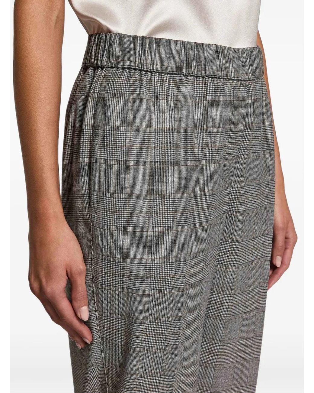Peserico Gray Checked Elasticated-Waist Trousers