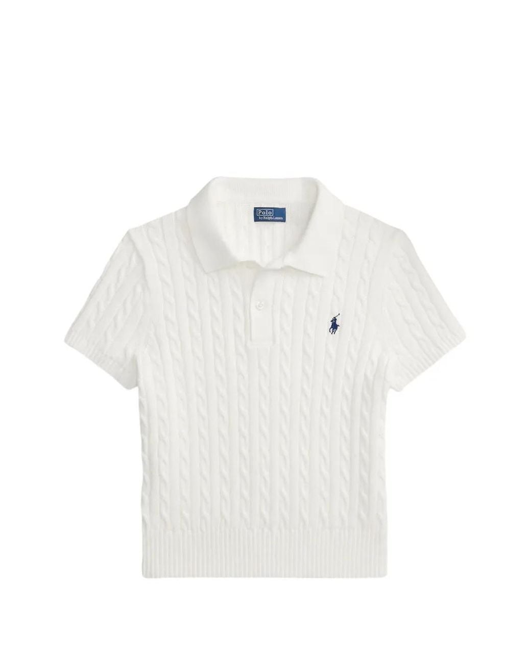 Polo Ralph Lauren White Cropped Cable-Knit Polo Shirt