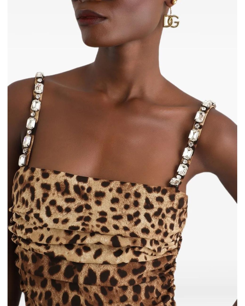 Dolce & Gabbana Natural Leo-Print Charmeuse Dress