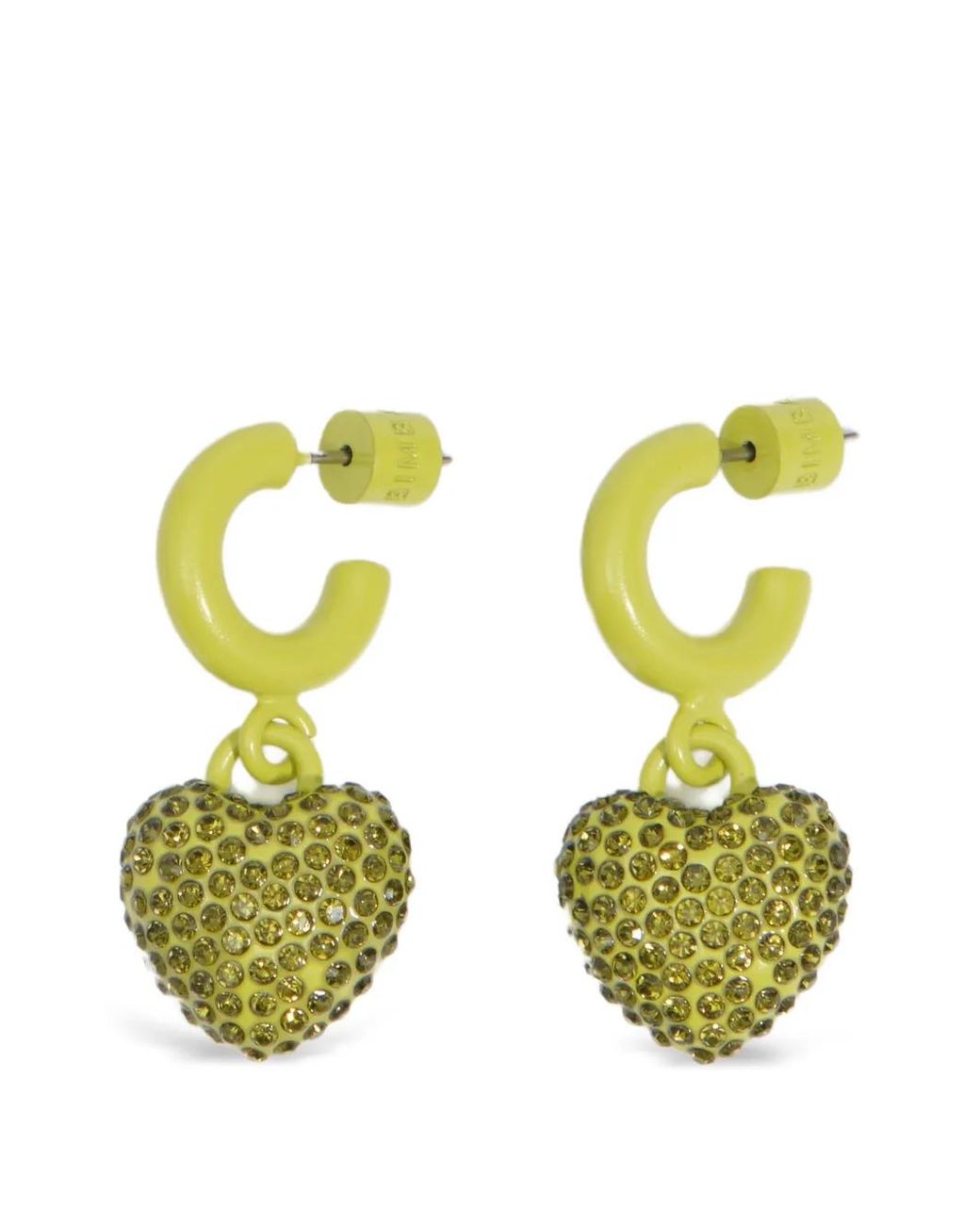 Bimba Y Lola Yellow Hoop Earrings With Lime Crystals Heart