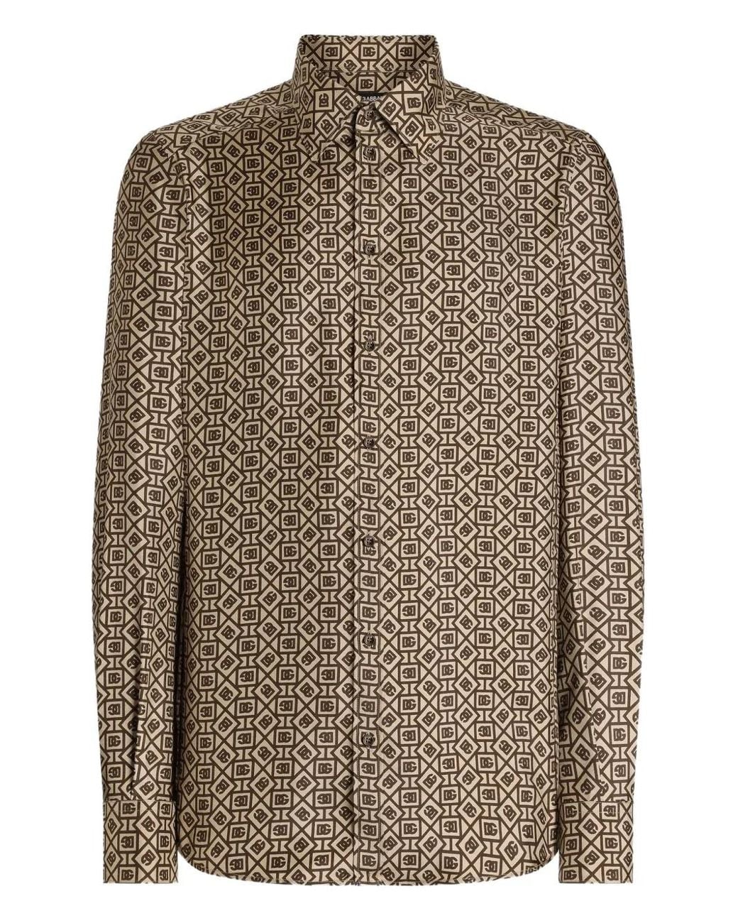 Dolce & Gabbana Brown Geometric-Pattern Shirt for men