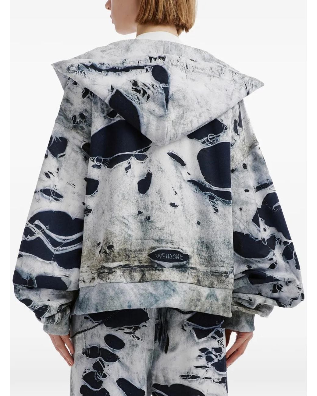 we11done Blue Trompe L'Oeil-Print Hoodie
