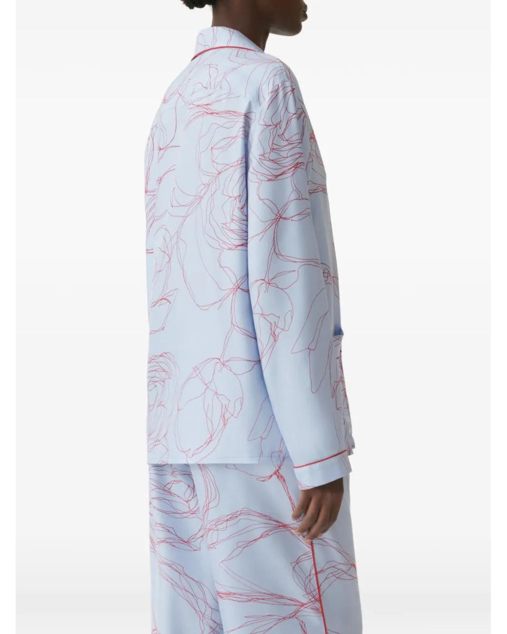 Fabiana Filippi Blue Floral-Print Piping-Detail Shirt
