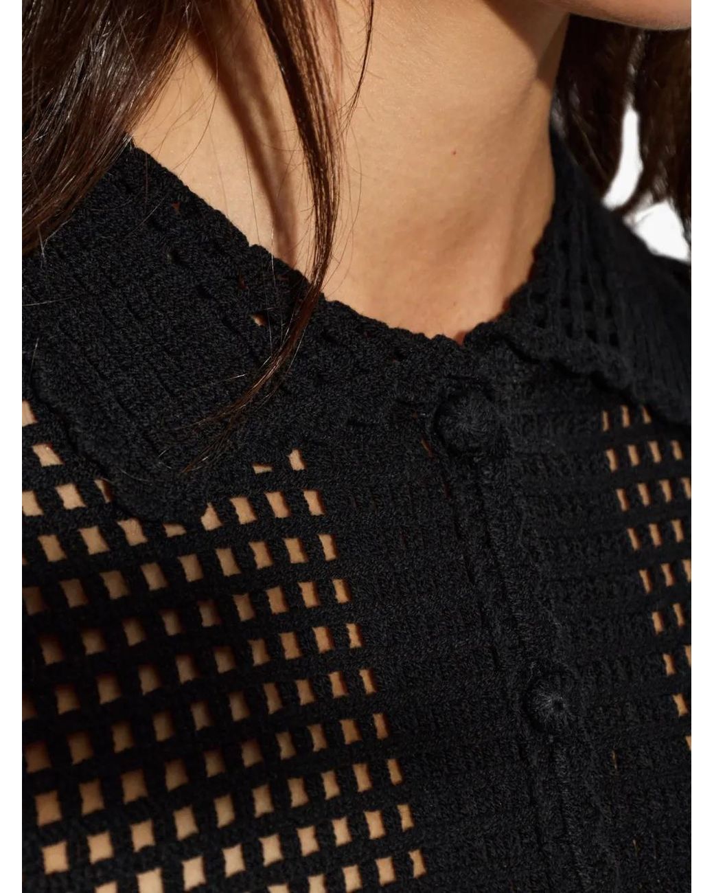 FRAME Black Crochet-Knit Short-Sleeve Top