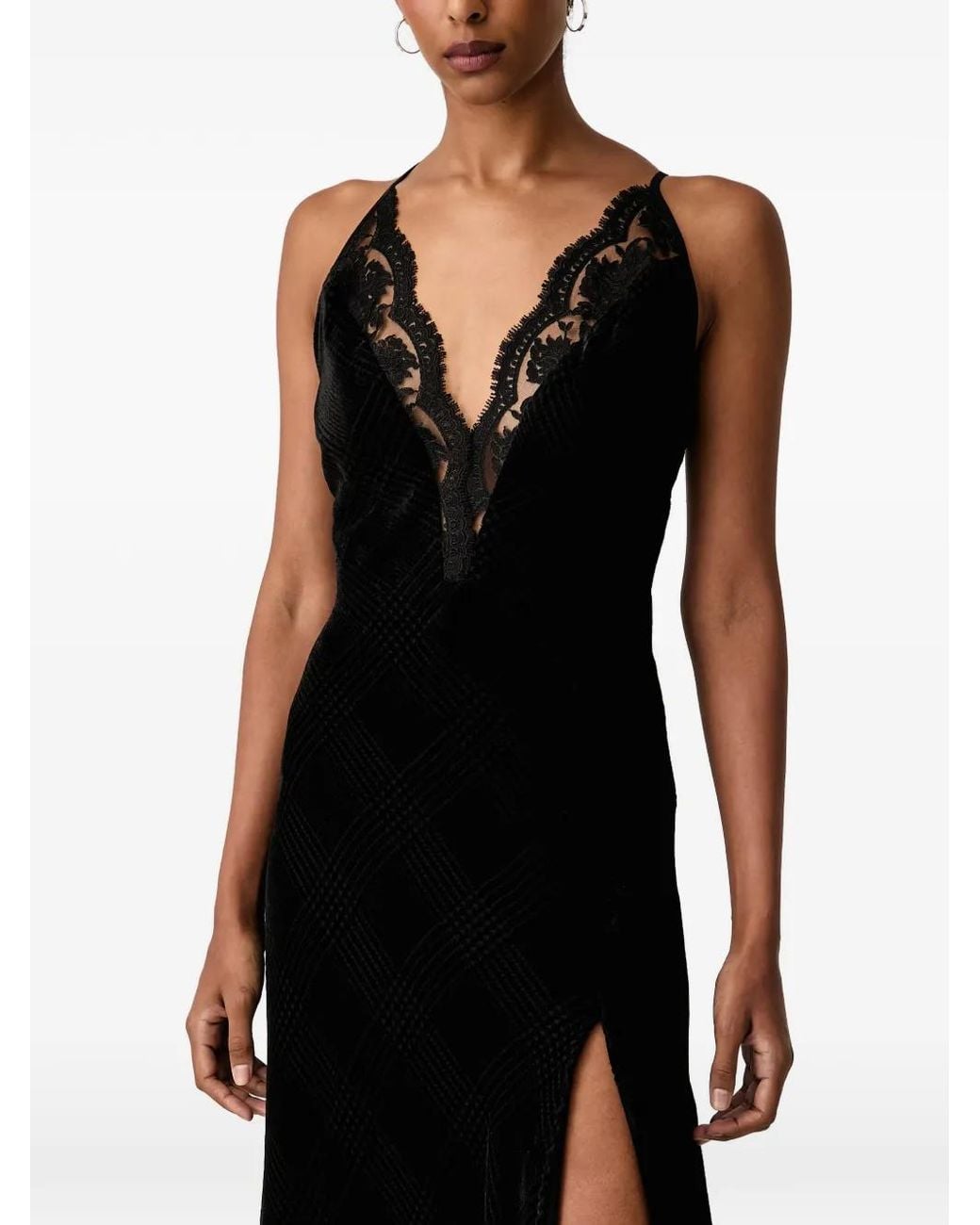 ERMANNO FIRENZE Black Lace-Trimmed Devoré Maxi Dress