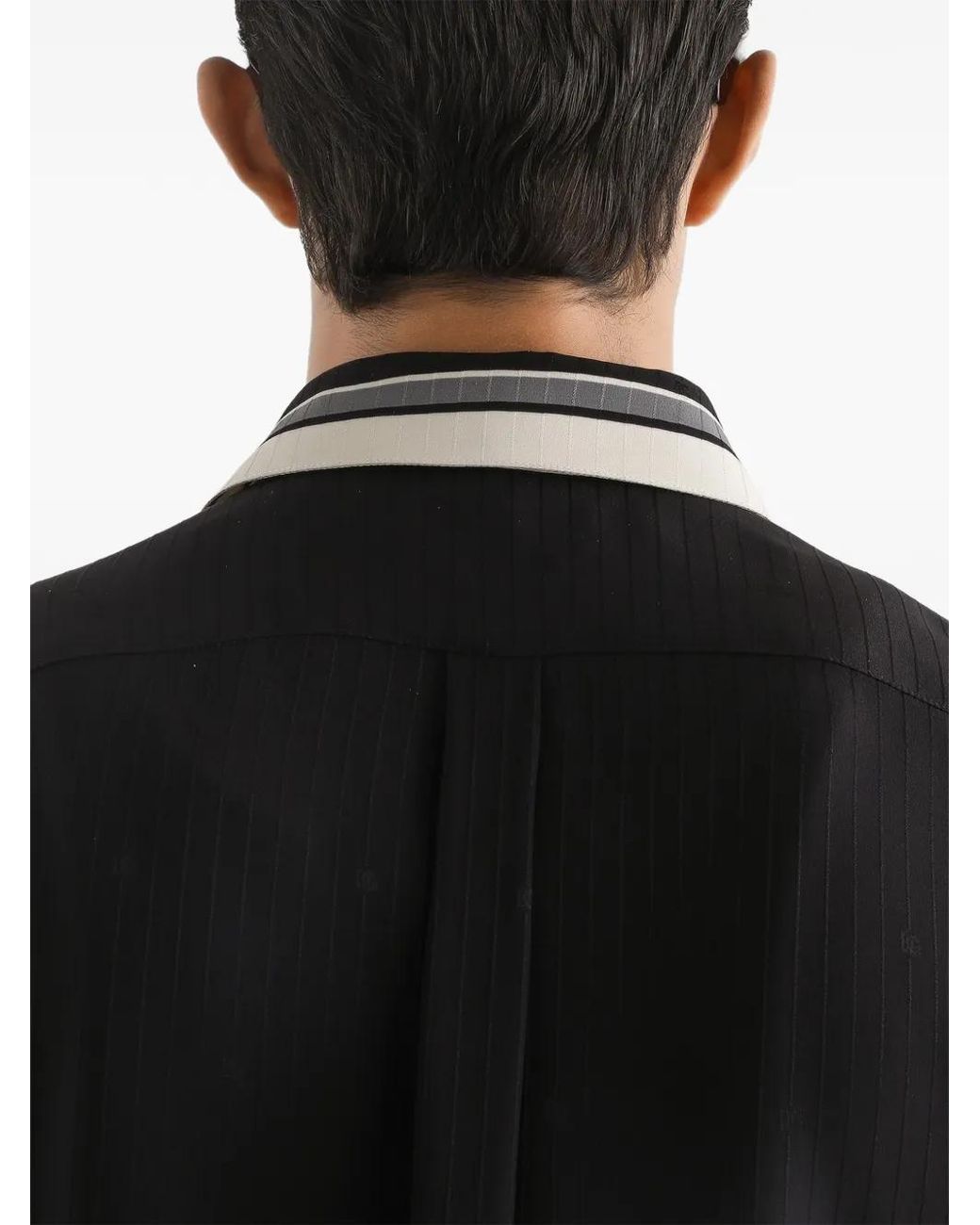 Dolce & Gabbana Black Logo And Stripe-Print Jacquard Shirt for men