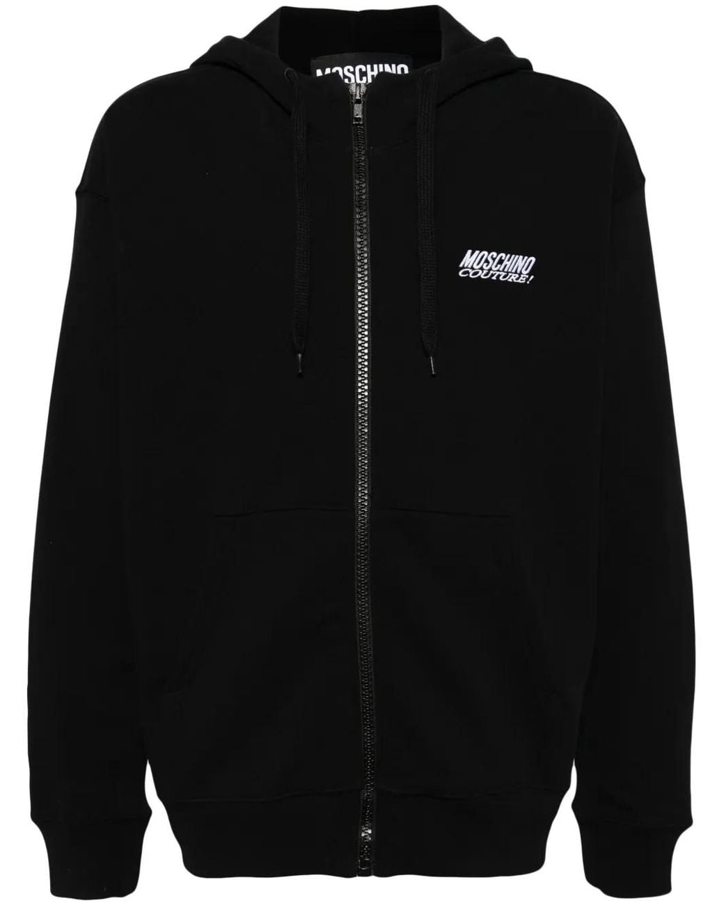 Moschino Black Logo Embroidered Zipped Hoodie for men