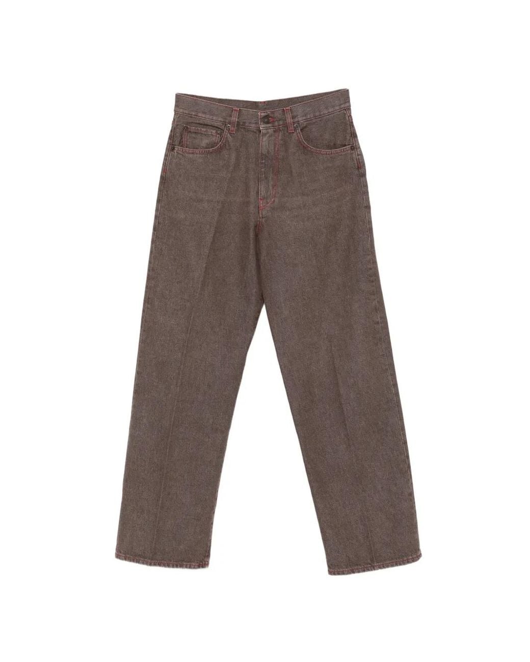 6397 Gray Contrast-Stitch Straight-Leg Jeans