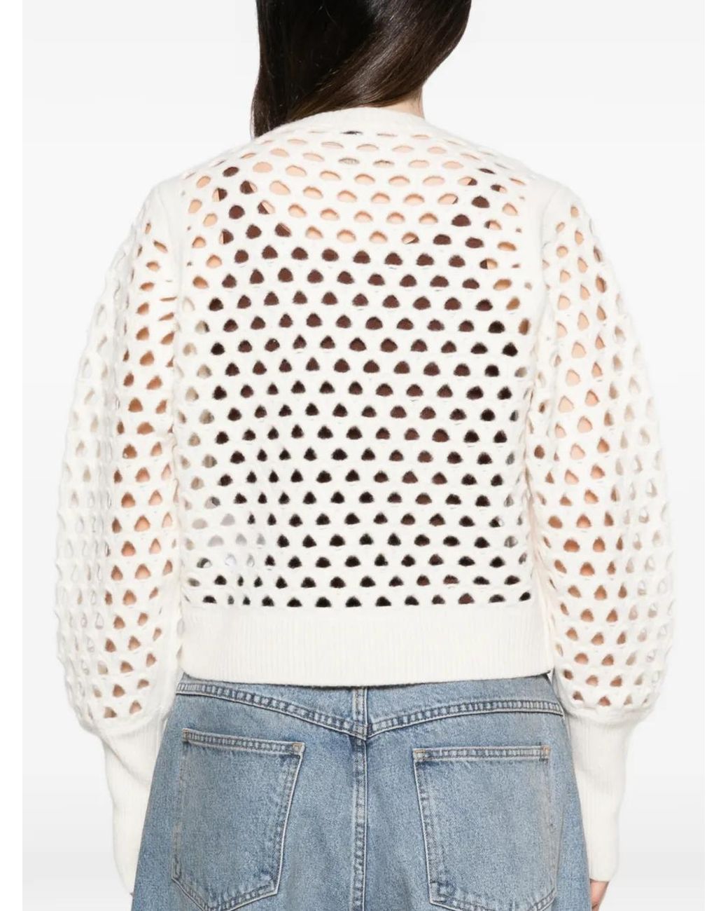 Blumarine White Openwork Wool Cardigan With 3D Rose