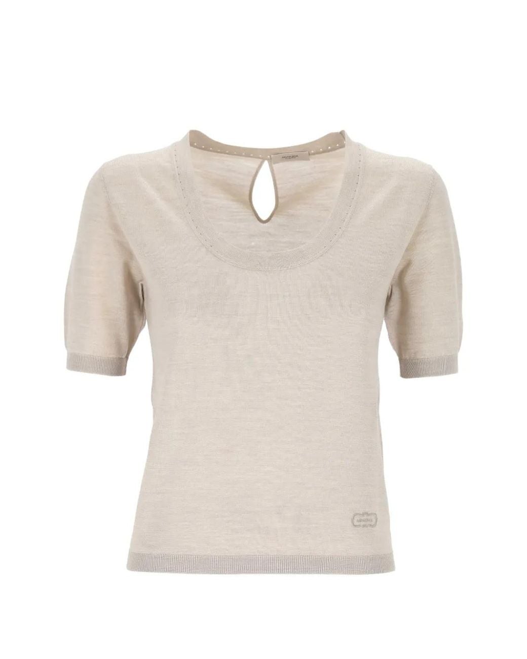 Agnona White Keyhole Short-Sleeve Top