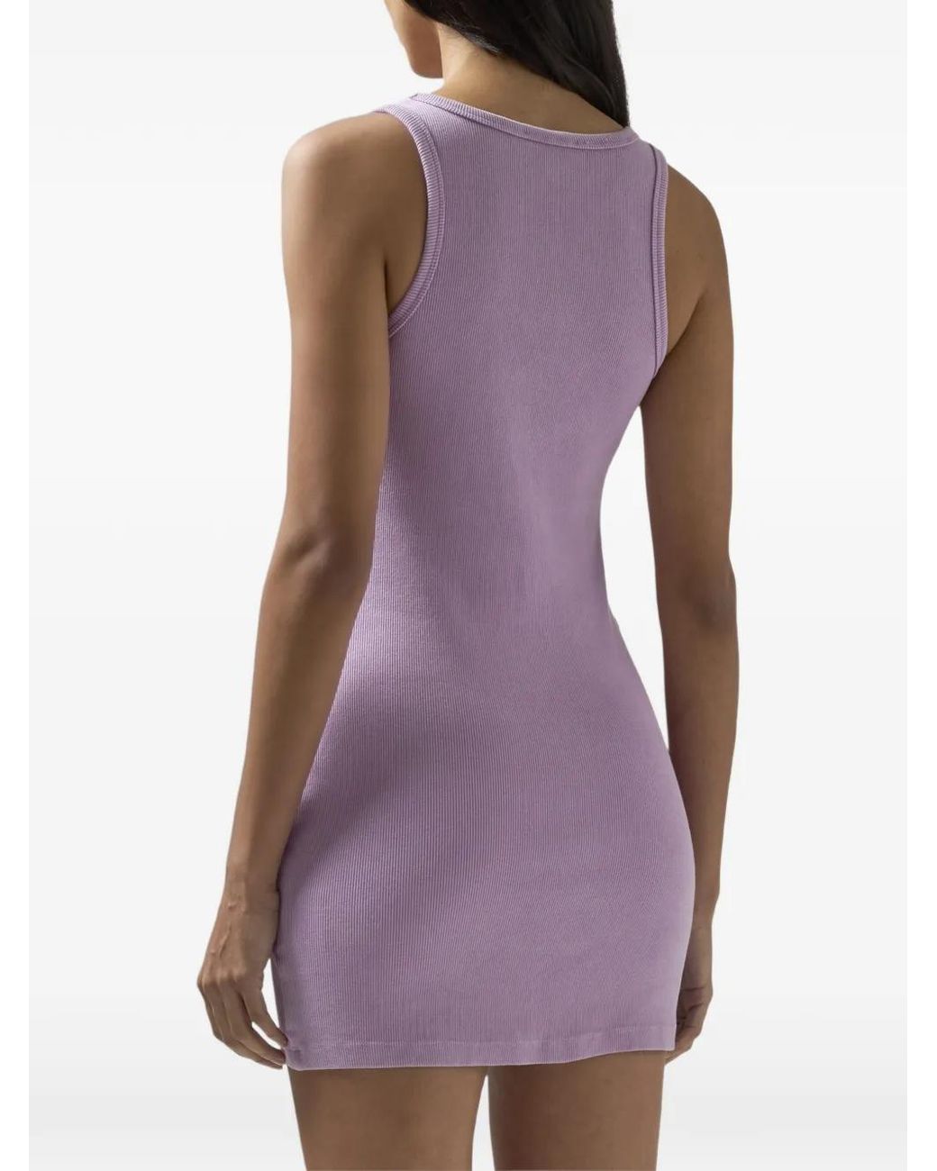 Gcds Purple Ribbed-Knit Log-Detail Mini Dress