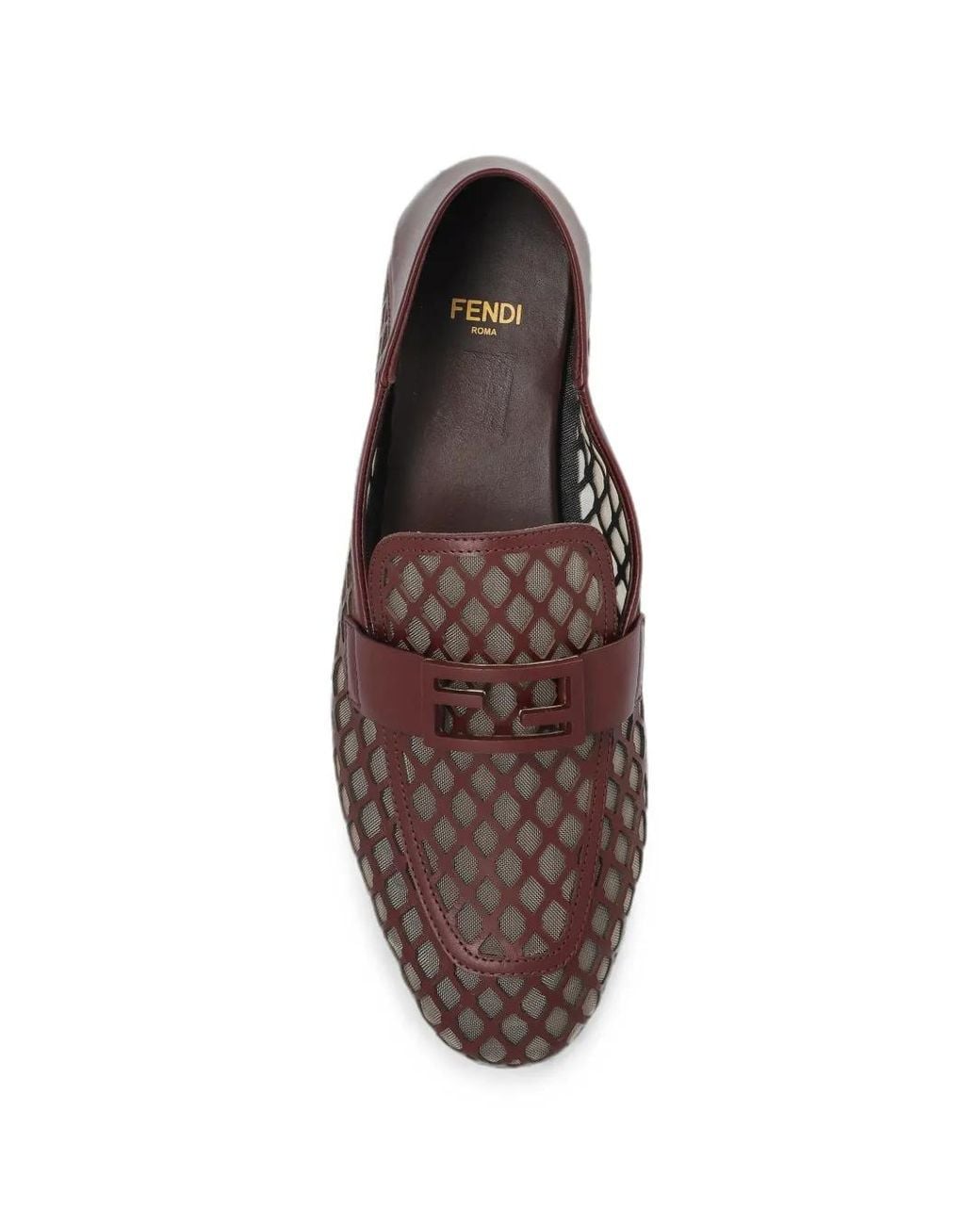 Fendi Red Baguette Burgundy Leather Loafers